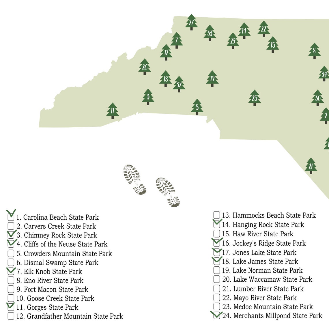 Printable North Carolina State Parks Map State Parks Of North Etsy