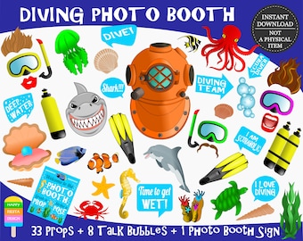 PRINTABLE Diving Photo Booth Props-Under The Sea Photo Props-Diving Props-Diver Photo Props-Shark Props-Diver Props-Instant Download