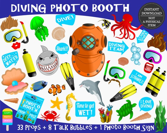 PRINTABLE Diving Photo Booth Props-under the Sea Photo Props