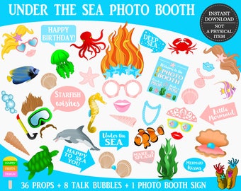 PRINTABLE Under The Sea Photo Booth Props-Mermaid Photo Props-Printable Mermaid Props-Under The Sea Props-Mermaid Party-Instant Download