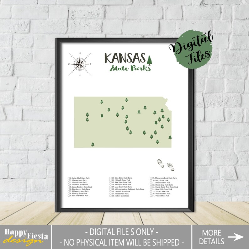 PRINTABLE Kansas State Parks Map-State Parks Of Kansas  Etsy