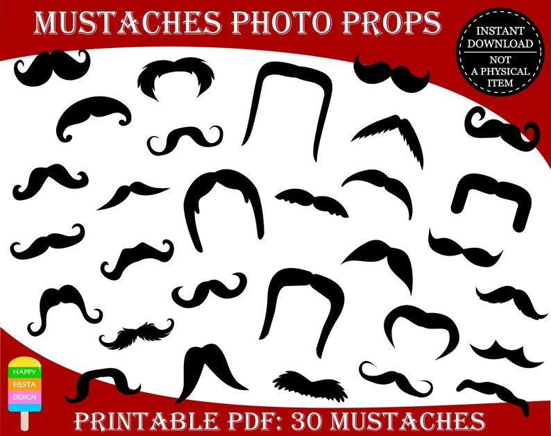 PRINTABLE Photo Booth Props-Printable Mustaches Props-Mustaches Photo Props-Little Man Props-Mustache Bash-Generic Props-Instant Download image 1