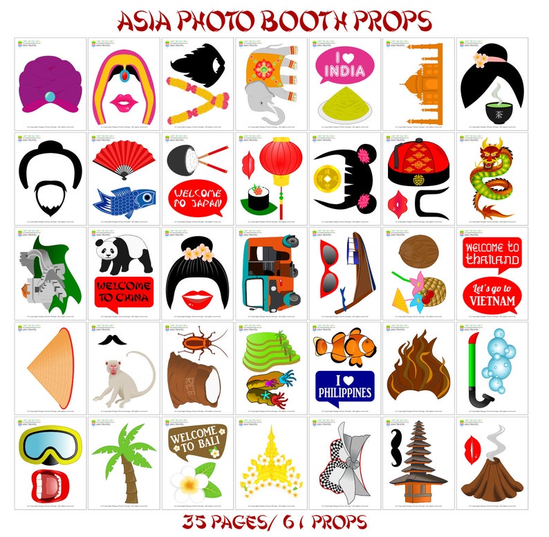 PRINTABLE Asia Photo Booth PropsSoutheast Asia Travel Photo Props-Travel Photo Booth Sign-Around The World Props-Travel Props-China Japan image 2