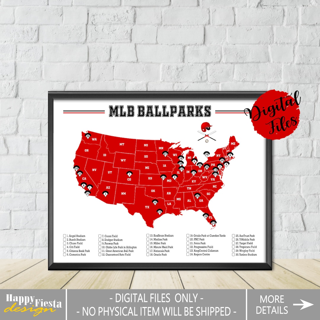 PRINTABLE MLB Ballparks Map And Checklist-Baseball Stadiums Map-Major ...