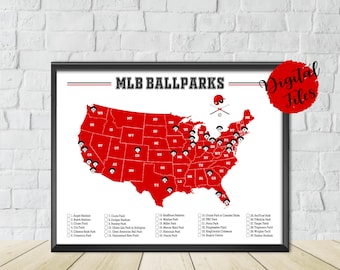 PRINTABLE MLB Ballparks Map And Checklist-Baseball Stadiums Map-Major League Baseball Ballparks Print-Map Baseball Checklist-Baseball Gift