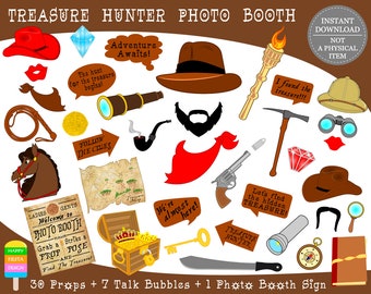 PRINTABLE Treasure Hunter Photo Booth Props-PRINTABLE Adventurer Photo Props-Explorer Photo Props-Treasure Hunter Props-Instant Download