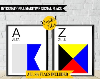 PRINTABLE International Maritime Signal Flags-Letters A-Z-Maritime Alphabet-Maritime Flags-Nautical Letters-Nautical Flags-Gift For Sailor