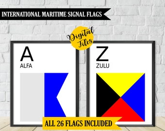 PRINTABLE International Maritime Signal Flags-Letters A-Z-Maritime Alphabet-Maritime Flags-Nautical Letters-Nautical Flags-Gift For Sailor