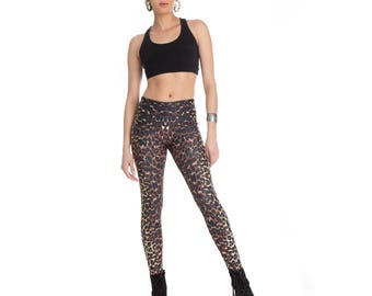 Cheetah Print Boho Leggings, Artistic Yoga Pants, Comfortable Everyday Style