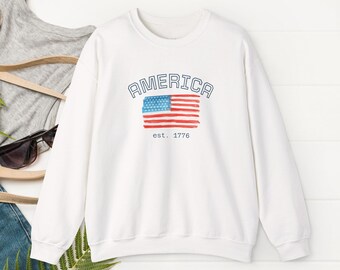 Drapeau américain est. 1776 - Sweat-shirt | Ras du cou vintage drapeau américain, 250e anniversaire
