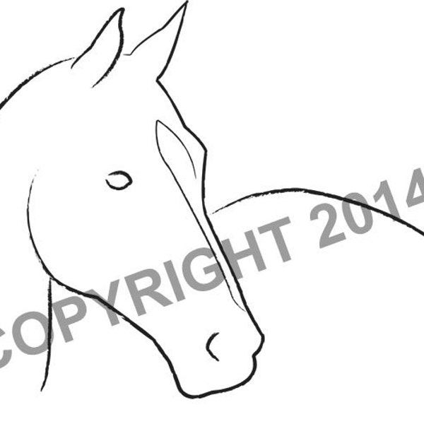 Warmblood Horse with Stripe Digital Line Art