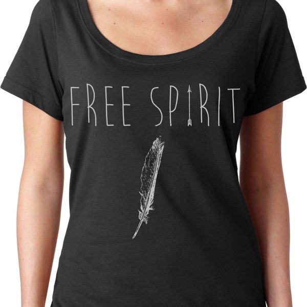 Free Spirit Shirt - Boho Scoop Neck - Hippie Shirt - Wild And Free - Boho Chic - Feather Shirt - Gypsy Shirt - Arrow - Goddess - Bohemian