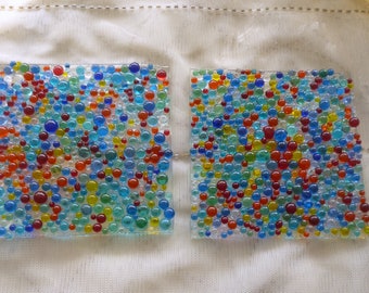 Vibrant Colourful Coasters, Fused Glass Coasters, Set of Two Decorative Coasters