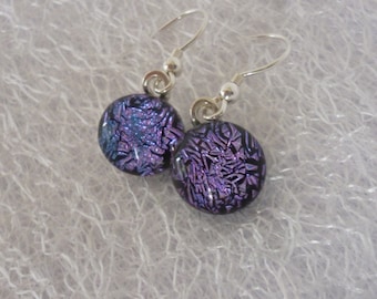 Pink Earrings, Pink Dichroic Glass Dangle Earrings with 925 Sterling Silver Earwires