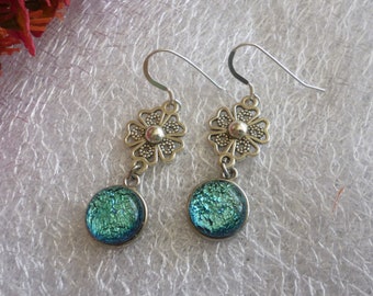 Blue Earrings, Blue Dichroic Glass Dangle Earrings