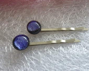 Purple Bobby Pins,  Two Fused Glass Purple Hair Pins