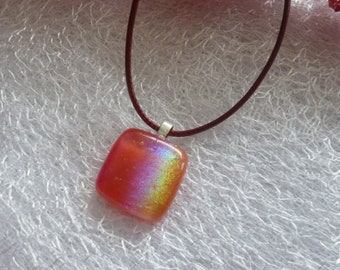 Red / Pink  Pendant with 925 Sterling Silver Bail, Red / Pink Dichroic Glass Pendant