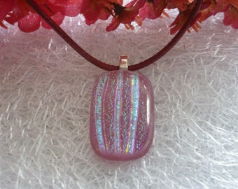 Pink Dichroic Pendant with .925 Silver Bail, Sparkly Pendant