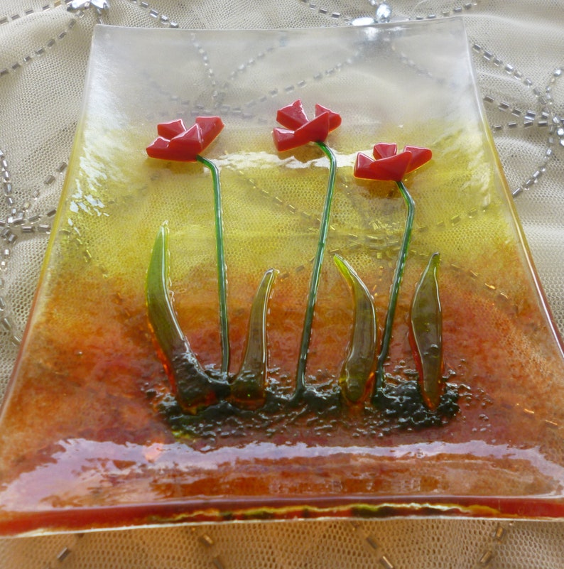 Fused Glass Flower Soap Dish Trinket Dish Small Orange Flower Soap Dish