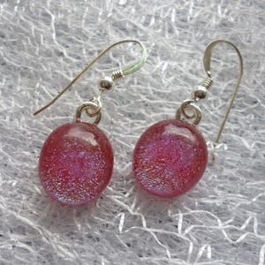 Red Glass Earrings with Dichroic Shimmer and 925 Silver Ear Wires, Red Glass Earrings with Dichroic Sparkle