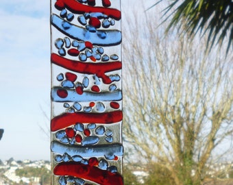 Waves of Red and Blue Suncatcher,  Fused Glass Suncatcher