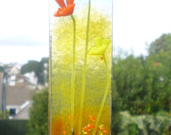Orange & Yellow Flower Suncatcher, Fused Glass Flower Suncatcher