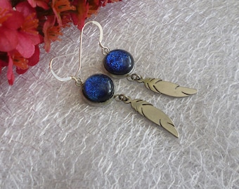 Blue Decorative Earrings, Blue Dichroic Glass Earrings