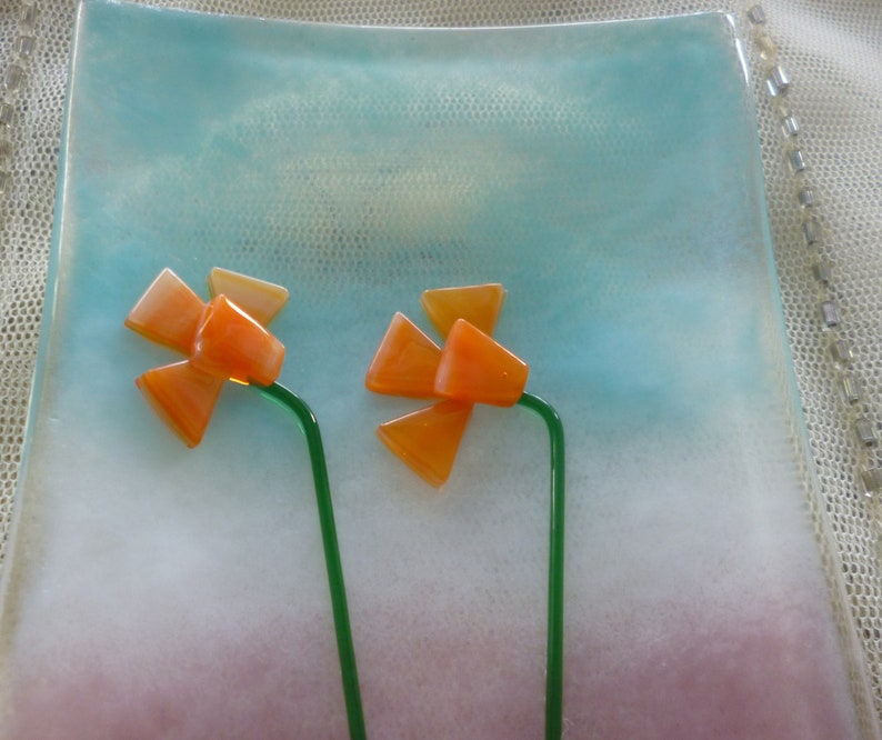 Fused Glass Flower Soap Dish Trinket Dish Small Orange Flower Soap Dish