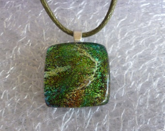 Green Pendant with .925 Silver Bail, Green Dichroic Glass Pendant