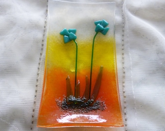 Fused Glass Flower Soap Dish Trinket Dish Small Orange Flower Soap Dish