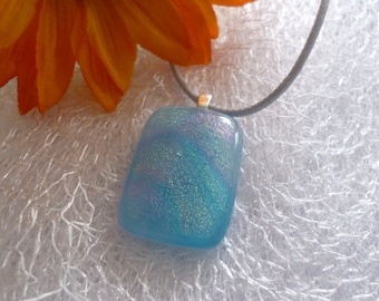 Blue Dichroic Glass Pendant with 925 Sterling Silver Bail, Sparkly Blue Pendant