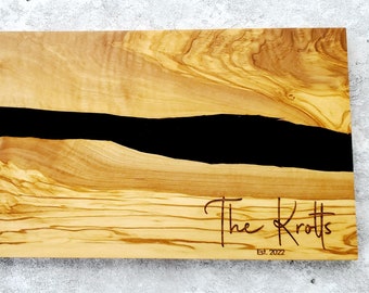 Olive Wood and Resin Personalized Charcuterie Board/Coasters/Serving Board Tray/Custom Cutting Board/Realtor Gift/Engagement wedding Gift