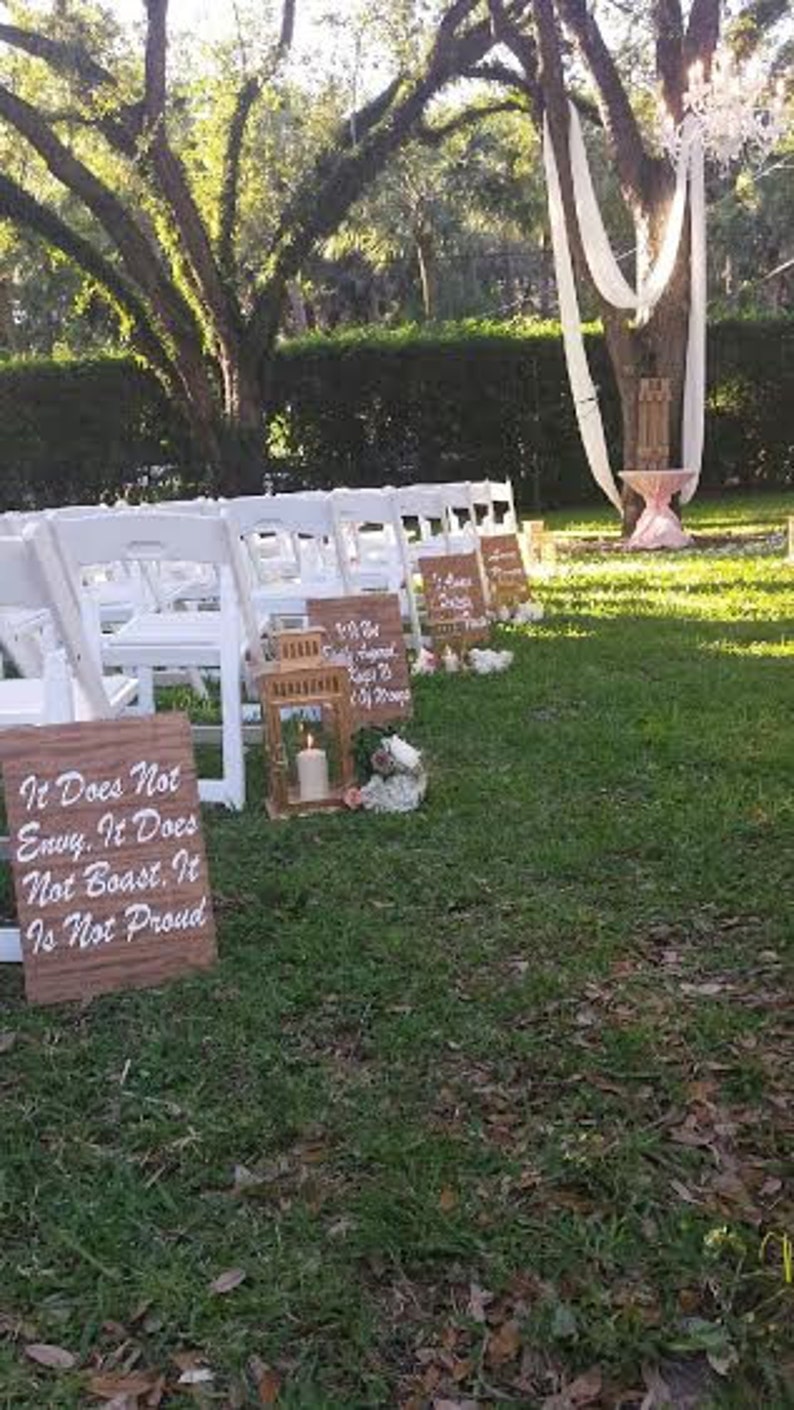 Set of 8/1 Corinthians 13 Wedding Aisle Sign/Love is Patient, Love Is Kind/Love Never Fails/Wood Wedding Ceremony Sign/Handmade Custom image 1