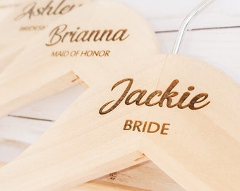 Set of 6 Personalized Wedding Hanger, Custom Bridesmaid Hanger, Bridal Party Hanger, Bride Hanger,Engraved Wood Hanger, Wedding Dress Hanger