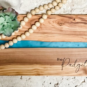 Olive Wood and Resin Personalized Charcuterie Board/Coasters/Serving Board Tray/Custom Cutting Board/Realtor Gift/Engagement wedding Gift