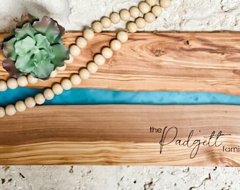 Olive Wood and Resin Personalized Charcuterie Board/Coasters/Serving Board Tray/Custom Cutting Board/Realtor Gift/Engagement wedding Gift