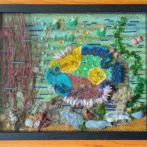 Hand Beaded Mixed Media Aquarium Fish Wall / Shelf Art Decor