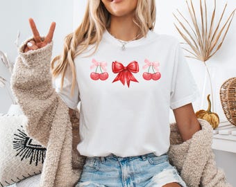 Cherry Shirt, Coquette Tshirt, Cherry Bow Tee, Cherry Graphic Shirt, Cute Coquette