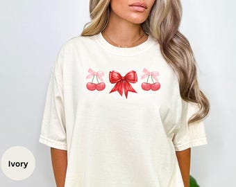 Cherry Shirt, Coquette Bow Shirt, Cherry Graphic Tshirt, Comfort Colors® Tee, Cherry Bow Shirt