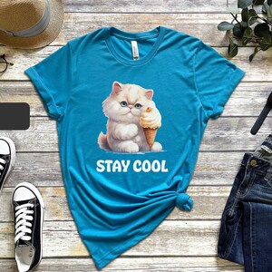 Stay Cool Shirt, Cat Ice Cream Shirt, Ice Cream Tshirt, Cat Shirt, Cute Summer Tee, Women's Cat Tee, Ice Cream Party Shirt, Cute Cat Shirt