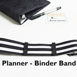 Elastic Planner Band Pen Holder B&W STRIPES Planner Binder Band, a5 Journal Accessories, Book Band, Planner Pouch, Binder Pencil Case