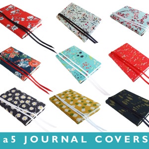 a5 Journal Cover Fabric Stretch a5 Notebook Cover in FLORAL and More YOU CHOOSE options, Cute Journals for Women with 2 Ribbon Bookmarks