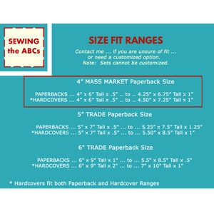 Pu&ograve; includere: Un grafico che mostra gli intervalli di adattamento delle dimensioni per i libri in brossura e rilegati. Il grafico elenca i diversi formati di libri, tra cui 4" Mass Market, 5" Trade e 6" Trade. Il grafico include anche le dimensioni di ogni formato, tra cui altezza, larghezza e spessore. Il grafico &egrave; intitolato "Intervalli di adattamento delle dimensioni".