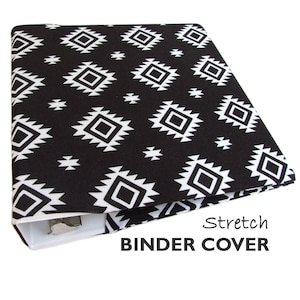 3 Ring Binder Cover BLACK&WHITE SOUTHWEST Aztec Fabric Binder Cover, College Planner Binder, Recipe Binder, Notebook Binder Cover Stretch