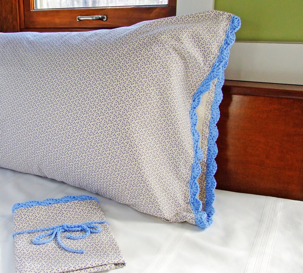 Crochet Pillow Case For Blue Bedding Blue Floral Pillow Case Etsy