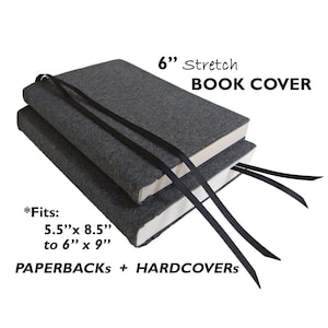 Paperback Book Sleeve, Hardback Book Cover DARK GREY HEATHER 6" Stretch, Fabric Book Cover, Classic Book Covers, Bible Cover for Men