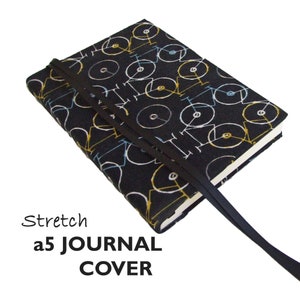 Fabric Journal Cover a5 in BICYCLES Stretch, 5 x 8.25, a5 Notebook Cover Fabric, a5 Journal Cover, a5 Diary Cover, Stretchable, Refillable