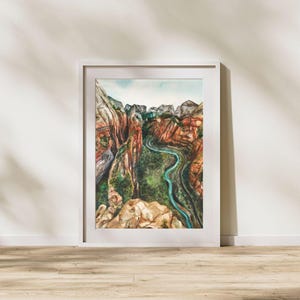 Angels Landing | Zion National Park Art Print | Watercolor Landscape Painting | Desert Wall Art | Utah