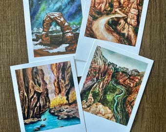 National Park Postcard 4-Pack – Zion (Angels Landing & The Narrows), Arches and Bryce Canyon | 4x6