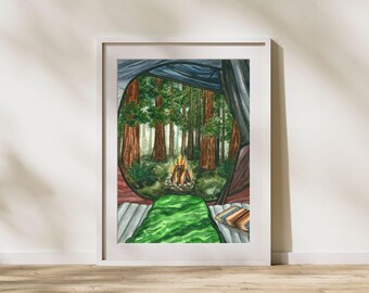 Impression d'art aquarelle de parc national de Redwood | Paysage forestier | Californie | 8 x 10